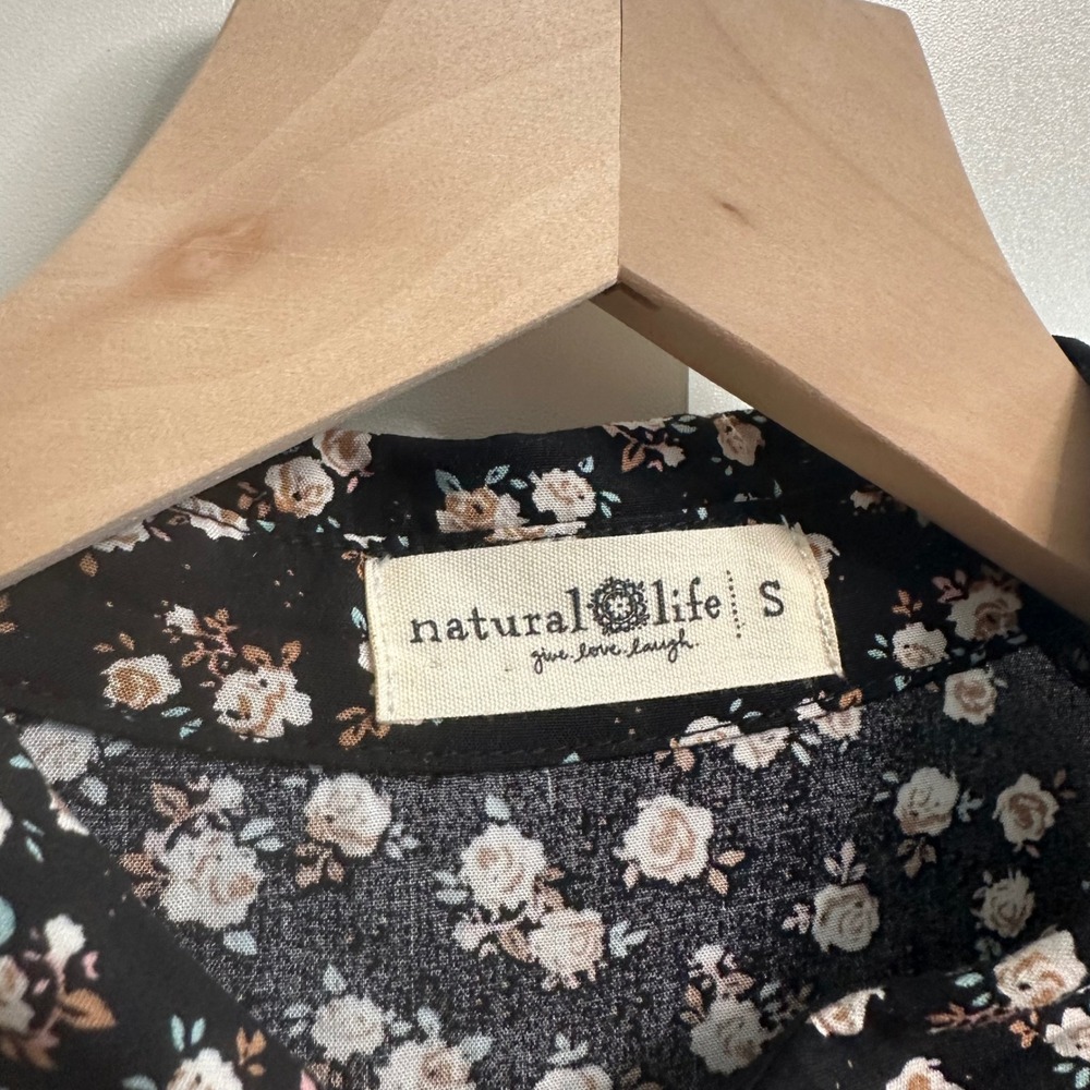 Natural Life Rebecca Midi Dress Womens S Black Ditsy Floral Tiered Button Front - Picture 4 of 16